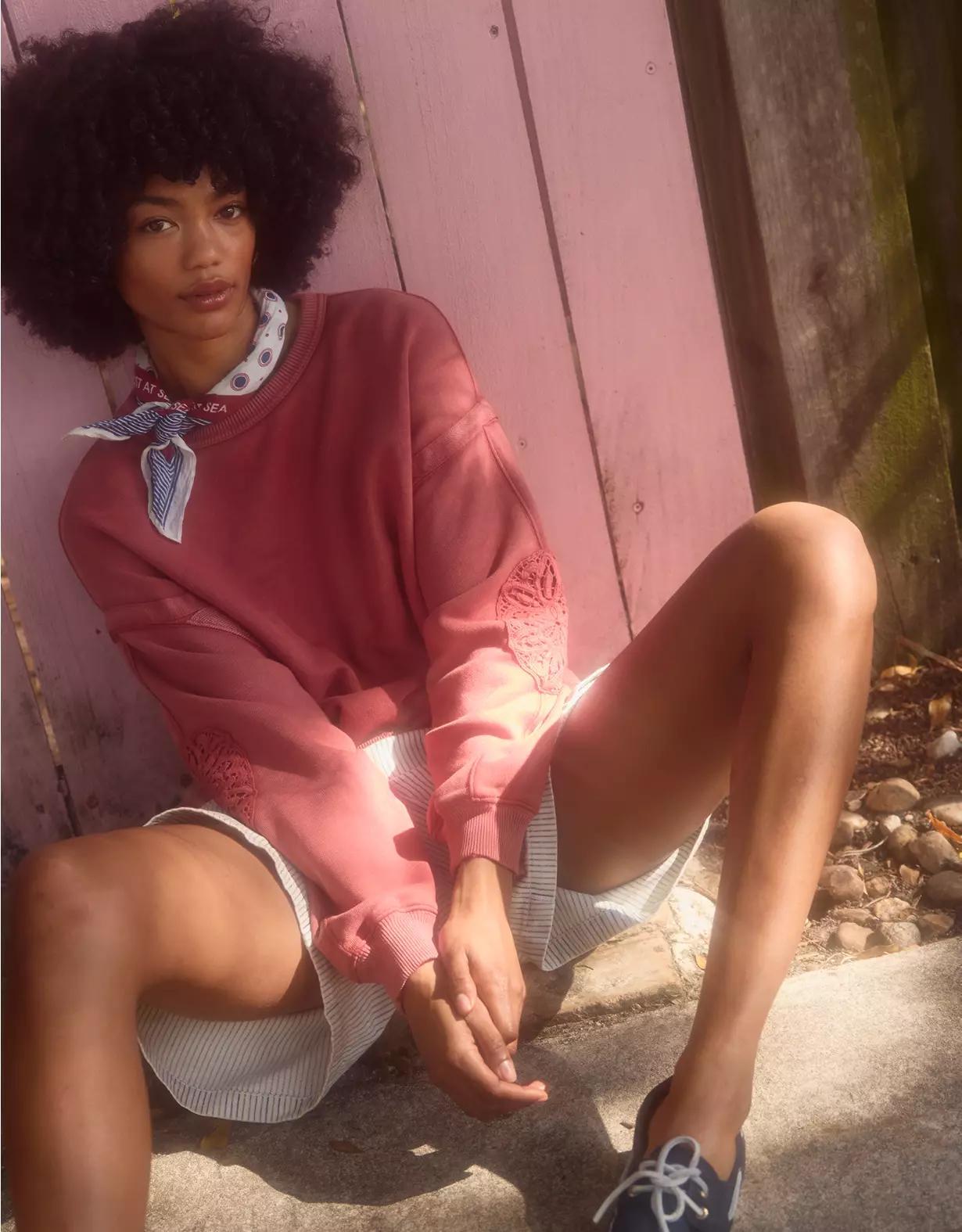 Aerie Keep It Light Crochet Crew Sweatshirt Product Image