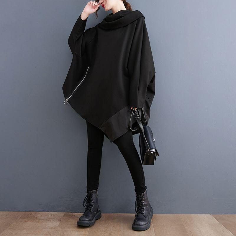 Plain Asymmetrical Zip Oversized Pullover Product Image