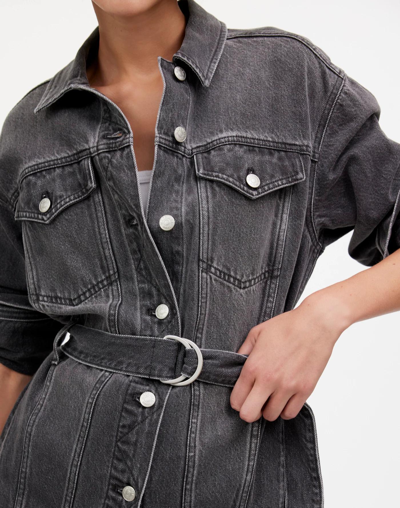 Belted Oversized Trucker Jean Jacket Product Image