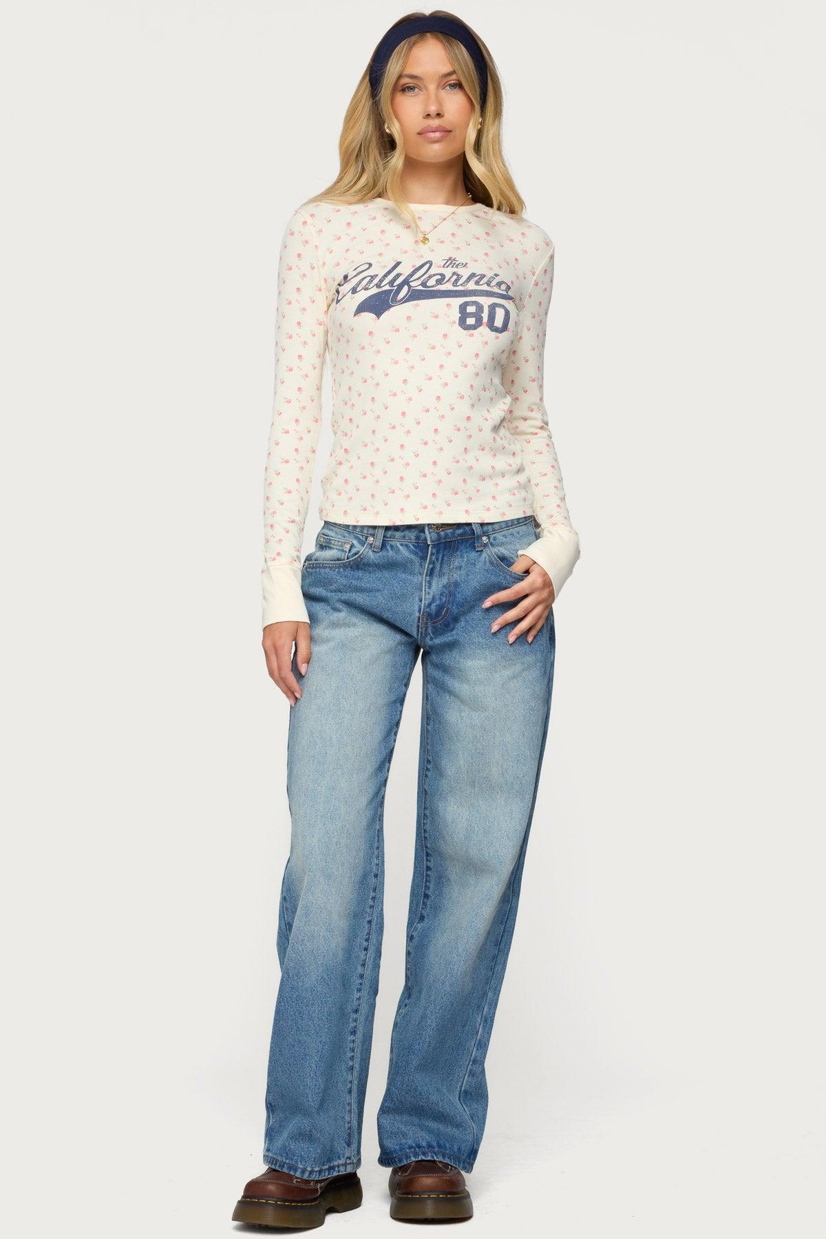 Cali Floral Ribbed Long Sleeve T Shirt Product Image