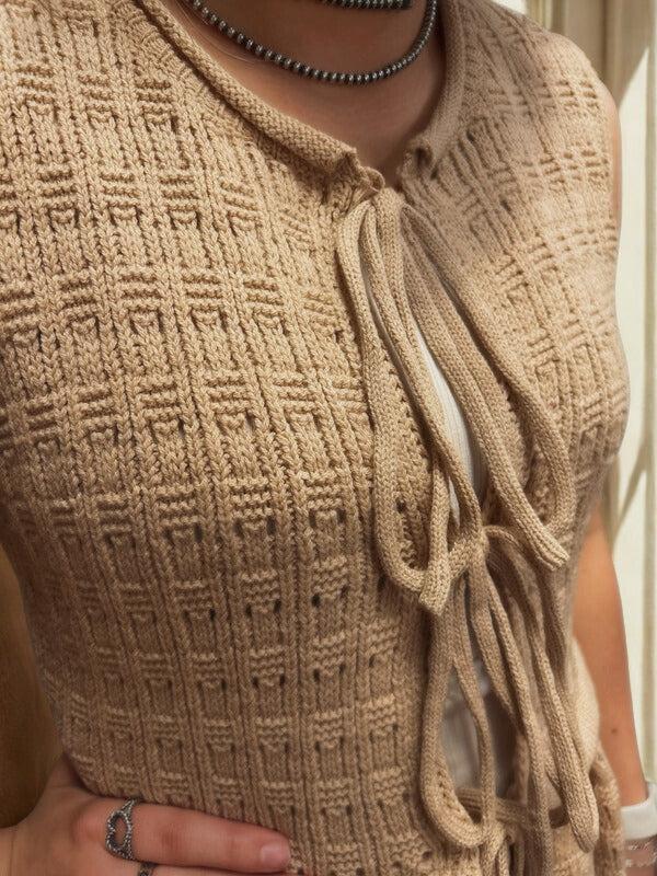 Front Tie Ruffled Hem Sweater Vest Product Image