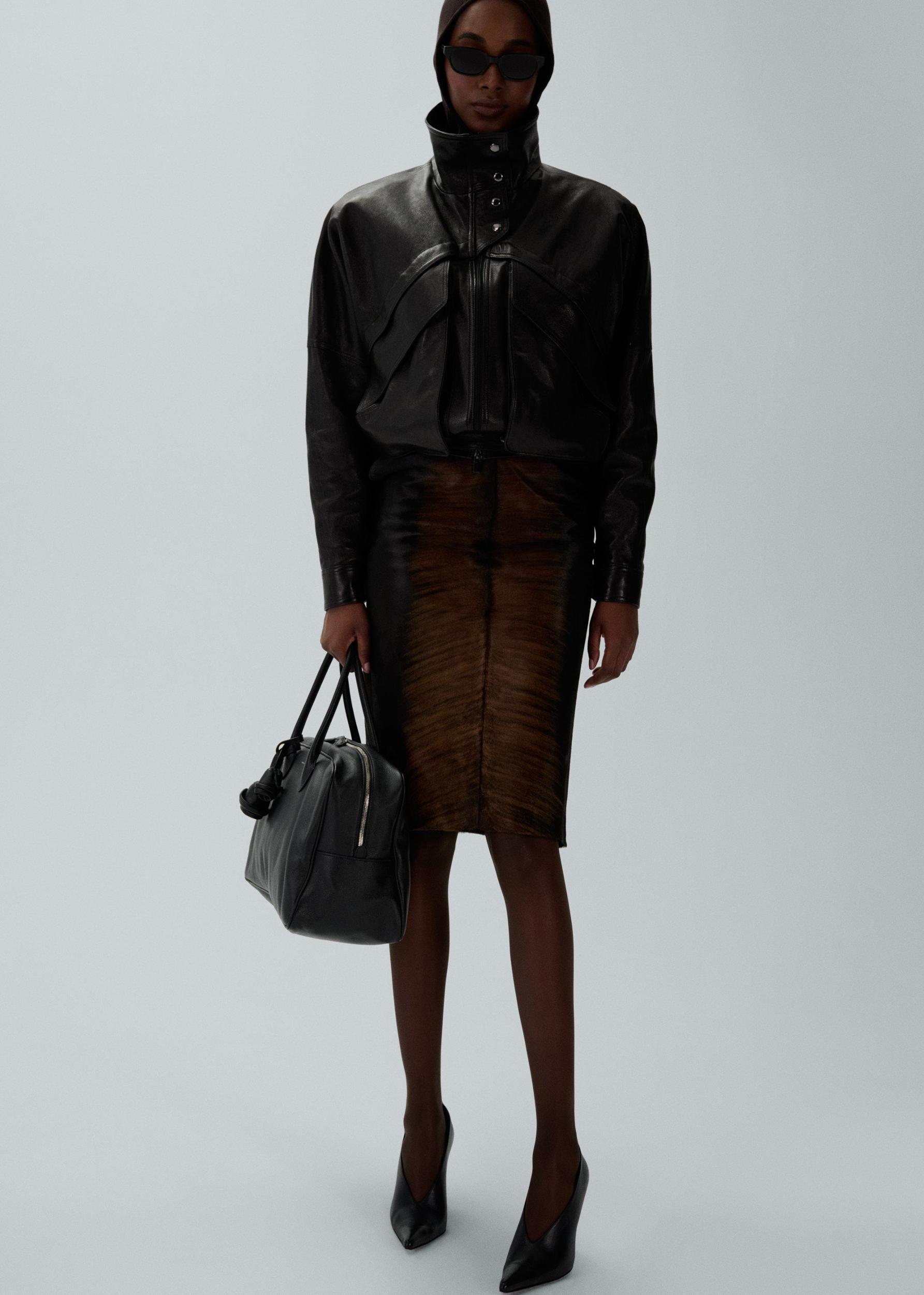 Pony hair leather midi skirt in brown Product Image