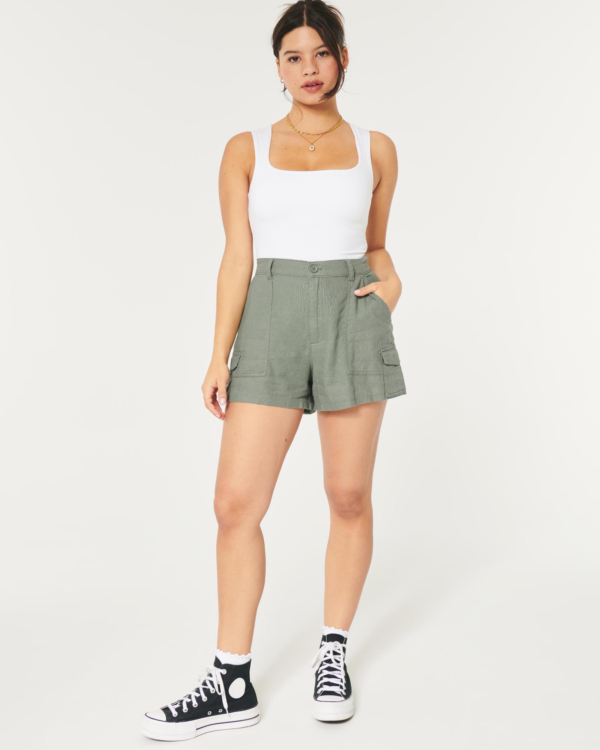 Ultra High-Rise Linen-Blend Soft Cargo Shorts Product Image