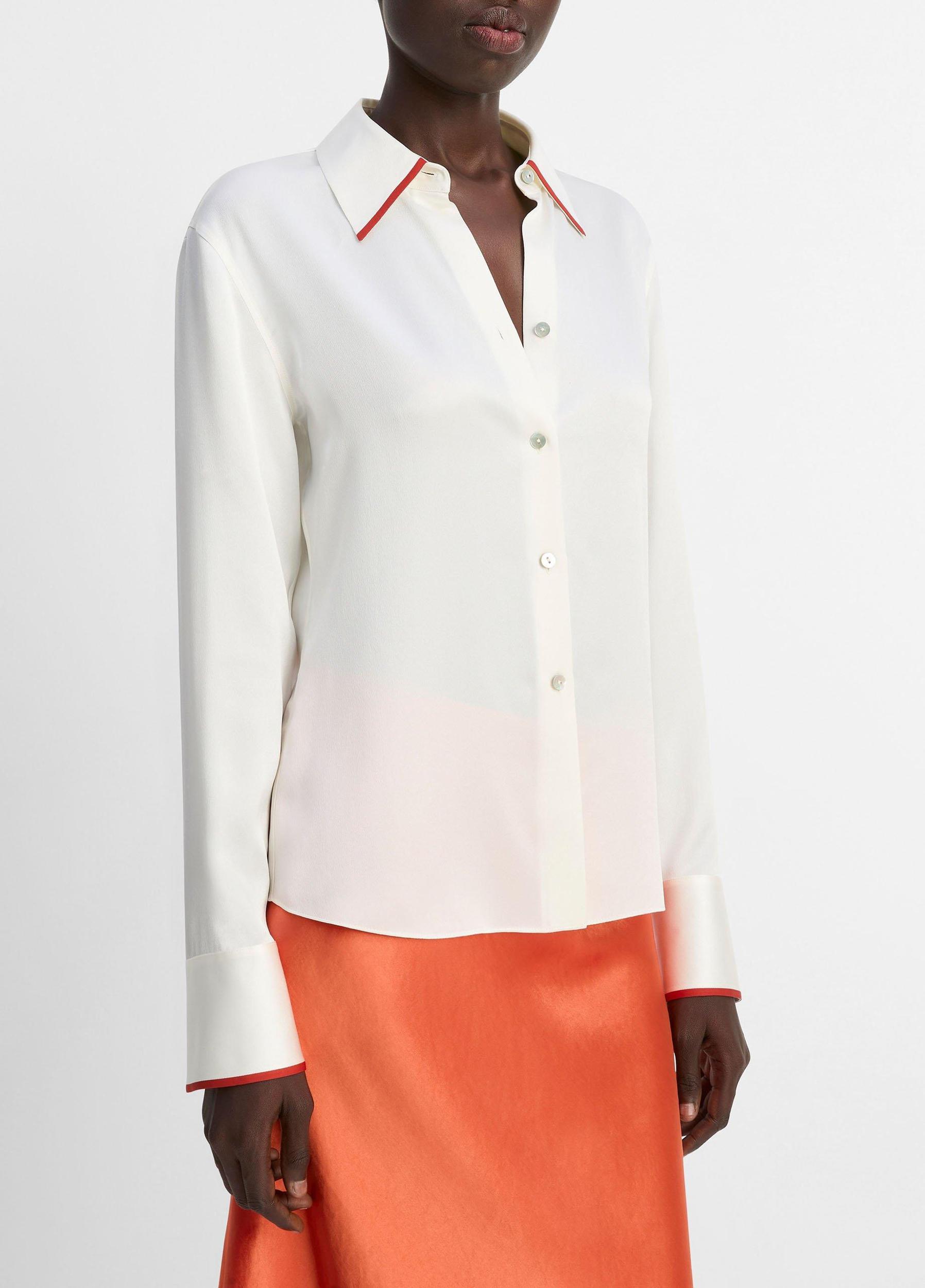 Tipped Silk Button-Front Blouse Product Image