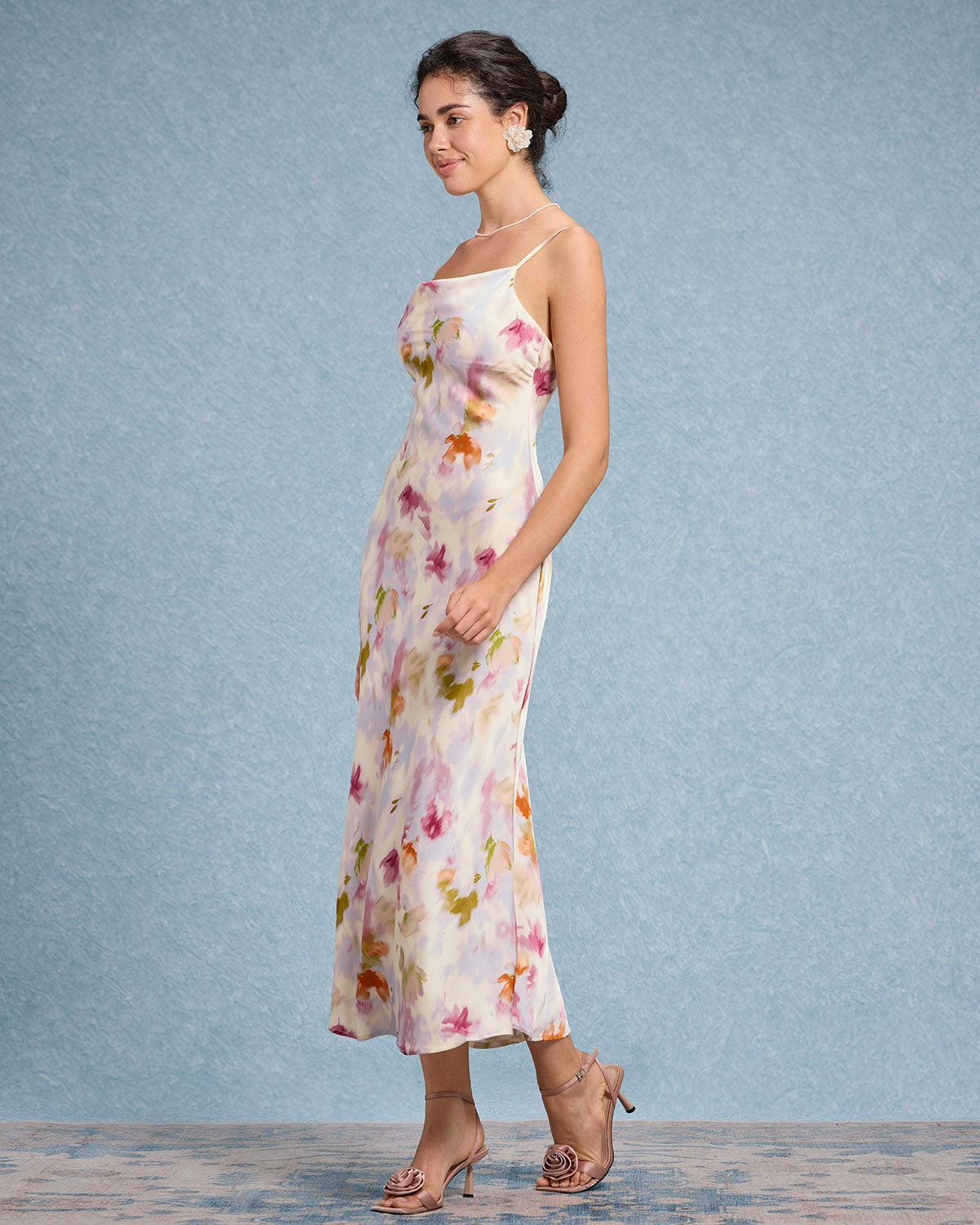 Pink Floral Mermaid Slip Midi Dress Product Image
