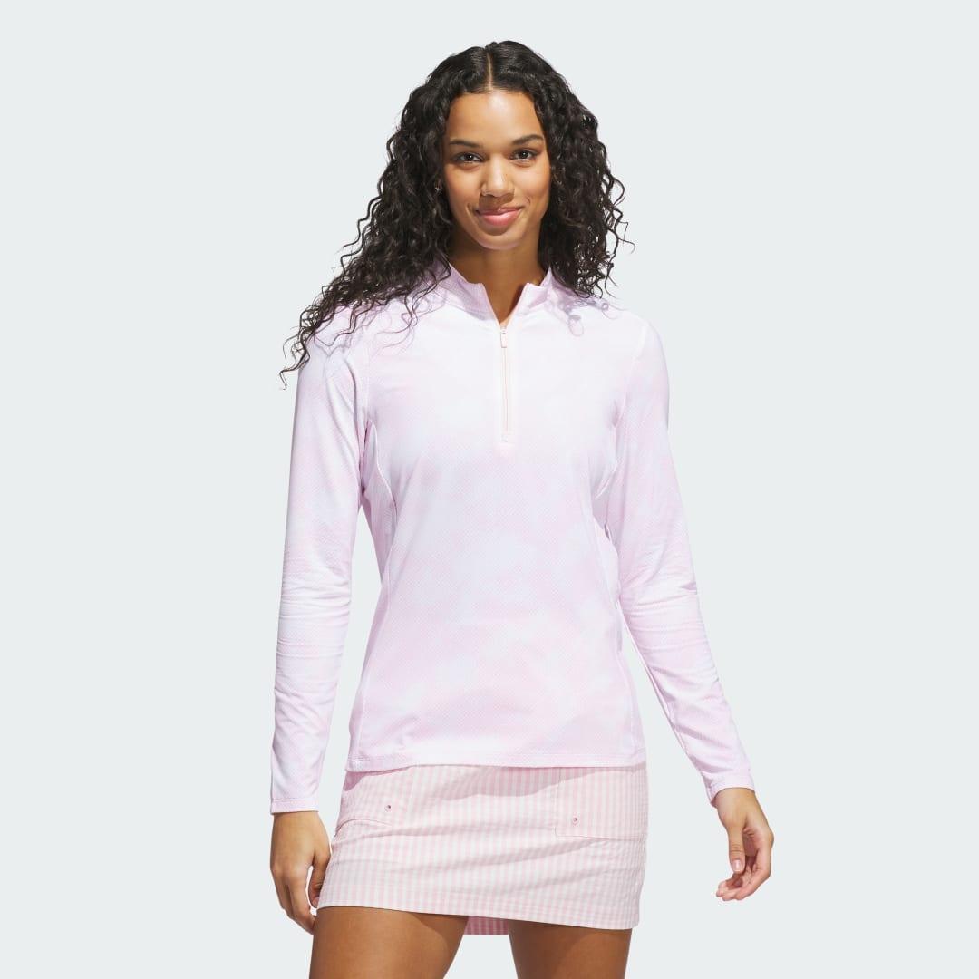 adidas Ultimate365 Printed Quarter-Zip Mock Neck Top Clear Pink L Womens Product Image