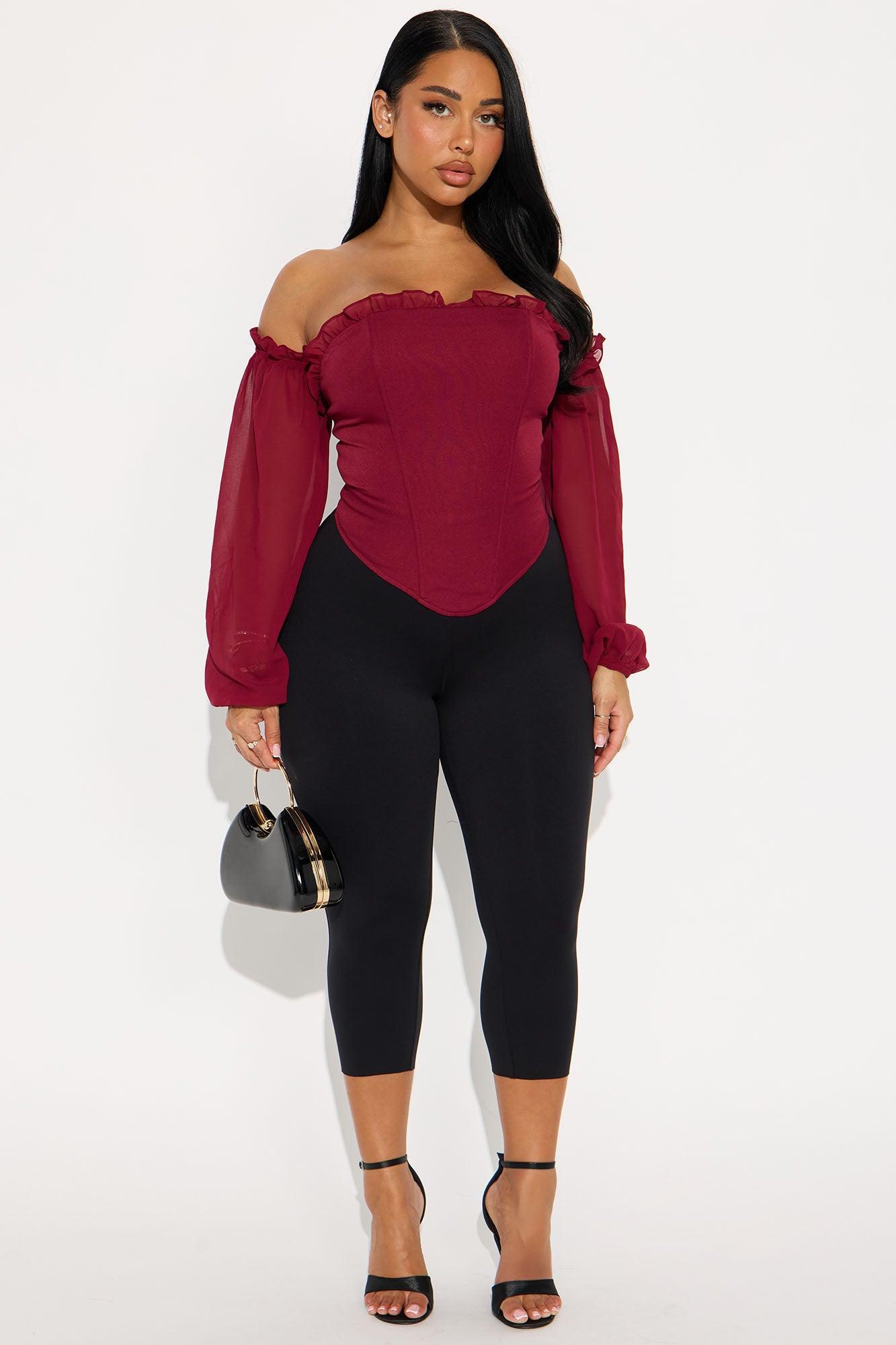 Have It All Off Shoulder Corset Top - Burgundy Product Image