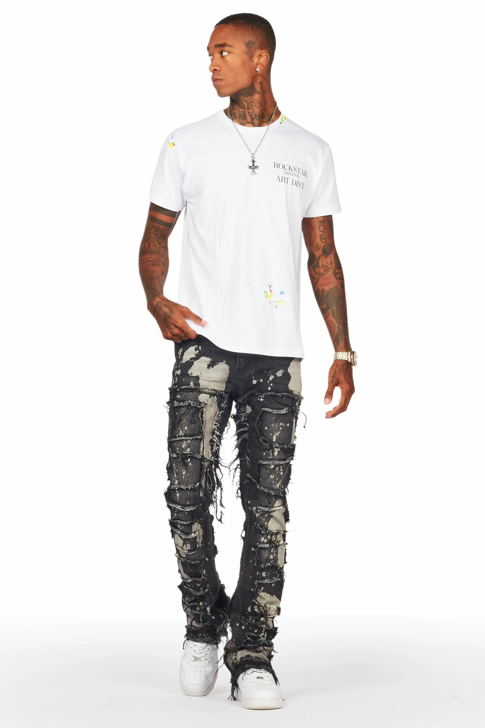 Laban Black Bleach Stacked Flare Jean Male Product Image