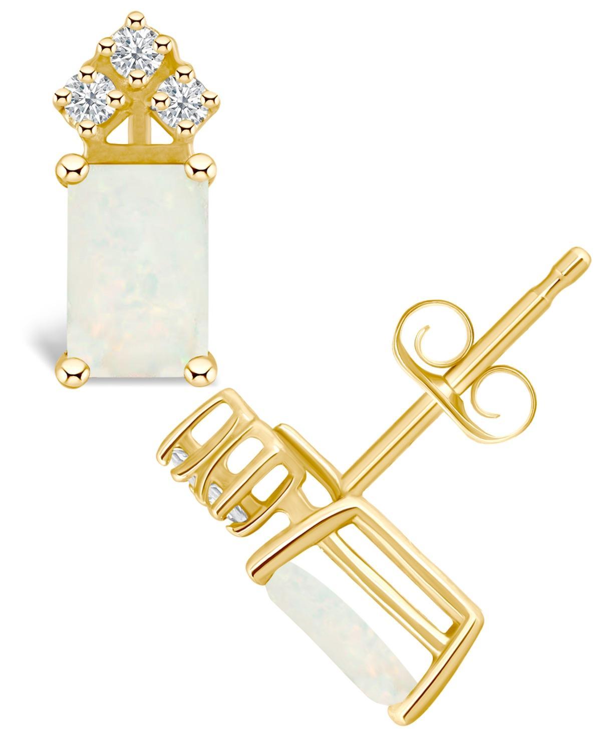 Celebration Gems 14k Gold Emerald Cut White Opal & 1/8 Carat T.W. Diamond Stud Earrings, Womens Product Image