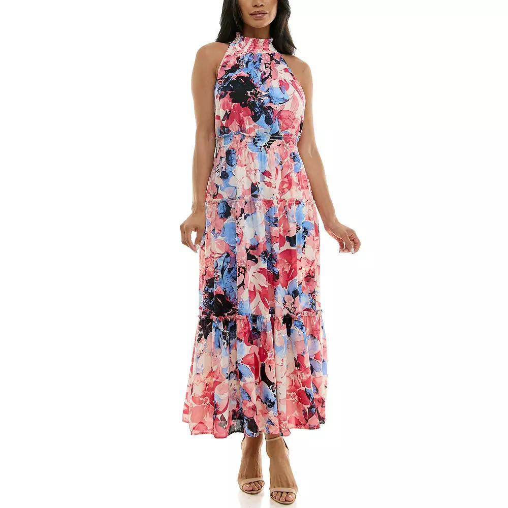 Women's Nina Leonard Maxi Tiered Dress, Size: Medium, Pacific Navy Ivory Product Image