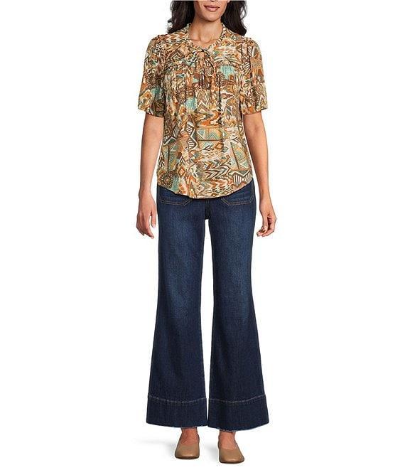 Nurture Petite Short Sleeve Pleated V-Neck Ruffle Blouse Product Image