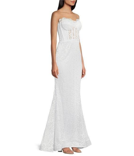 Morgan & Co. Strapless Glitter Illusion Lace Corset Long Dress Product Image
