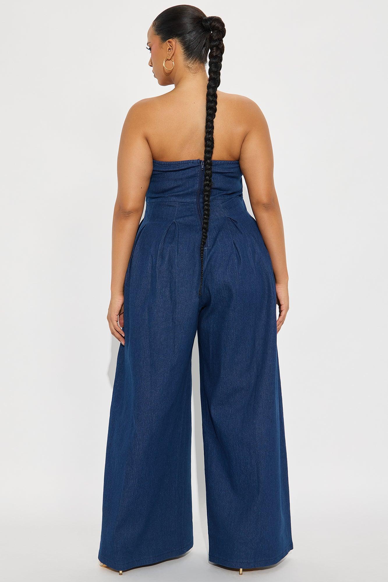 Monique Strapless Denim Jumpsuit - Denim Product Image