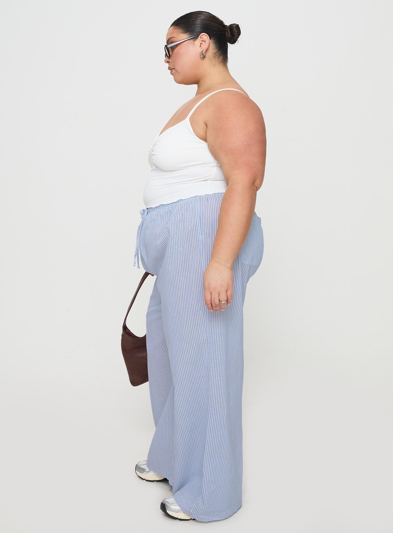 Holiday Tie Front Pant Blue / White Stripe Curve Product Image