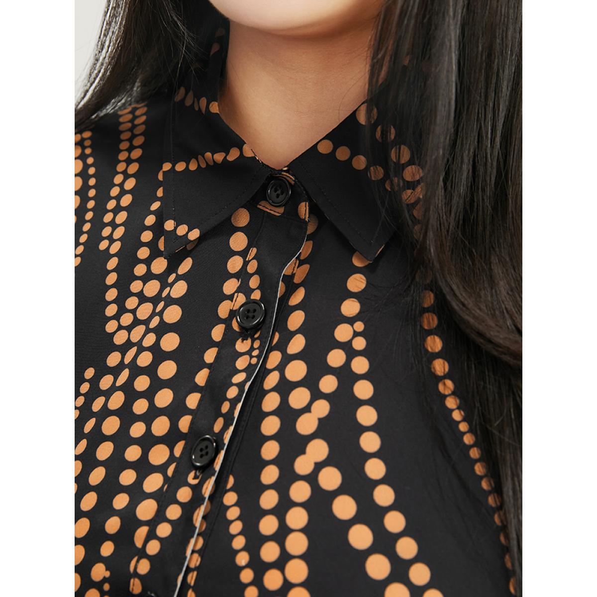 Plus Size Polka Dot Pocket Button Detail Belted Shirt Collar Dress Black Women Office Pocket Shirt collar Long Sleeve Curvy Midi Dress BloomChic 18-20/2X Product Image