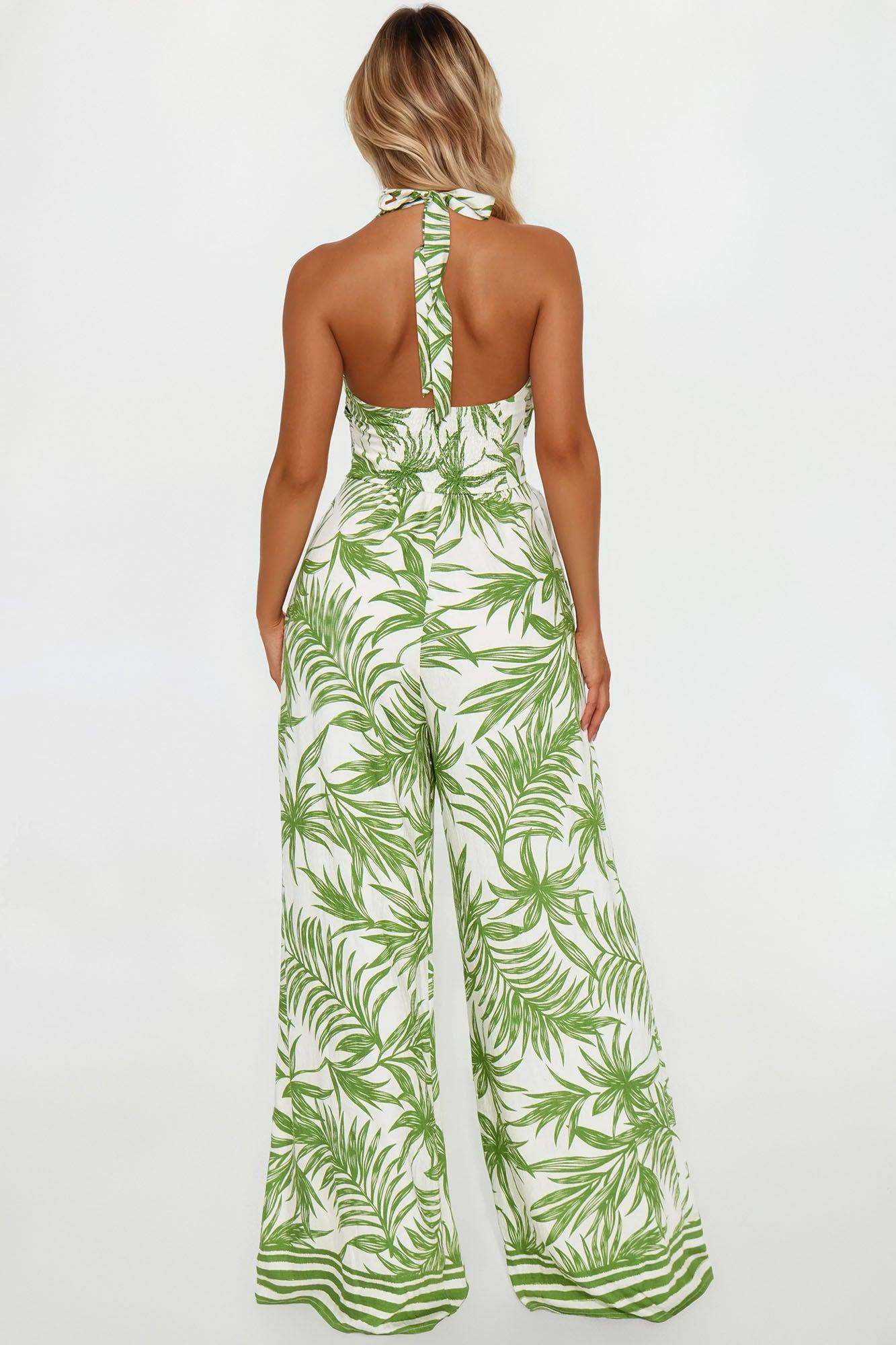 Endless Sunshine Linen Jumpsuit - Green/combo Product Image