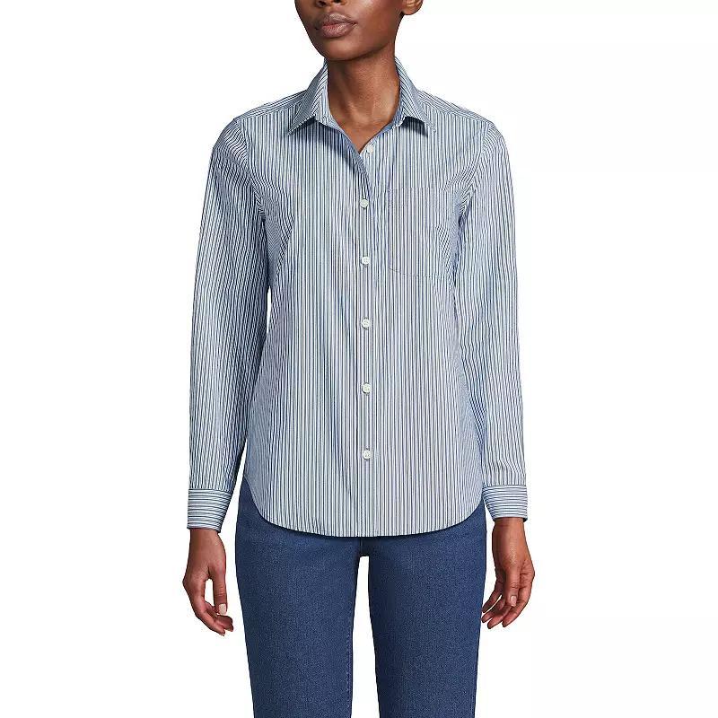 Women's Lands' End Cooling Button-Front Shirt, Size: Medium, Green Stripe Product Image