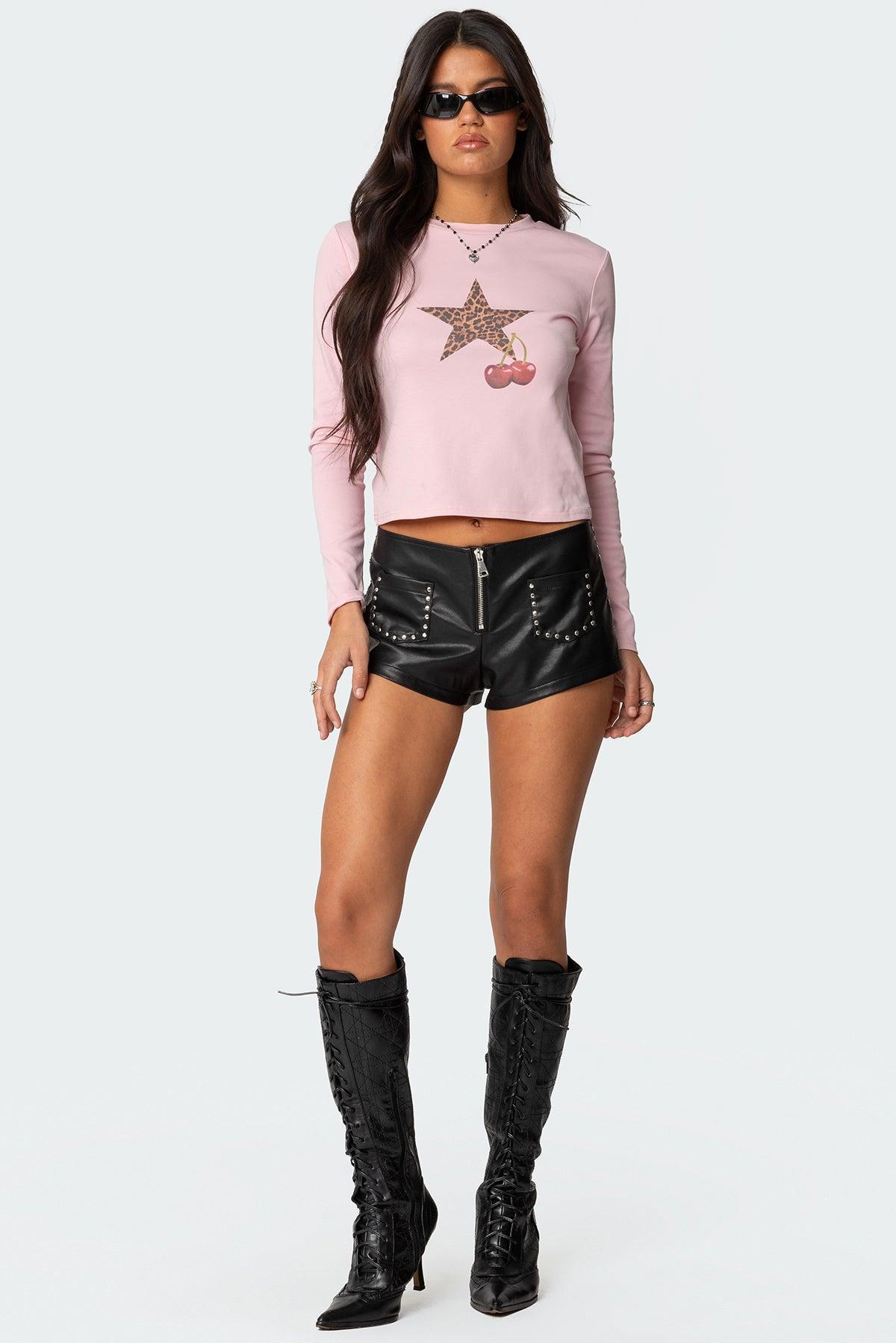 Studded Faux Leather Micro Shorts Product Image