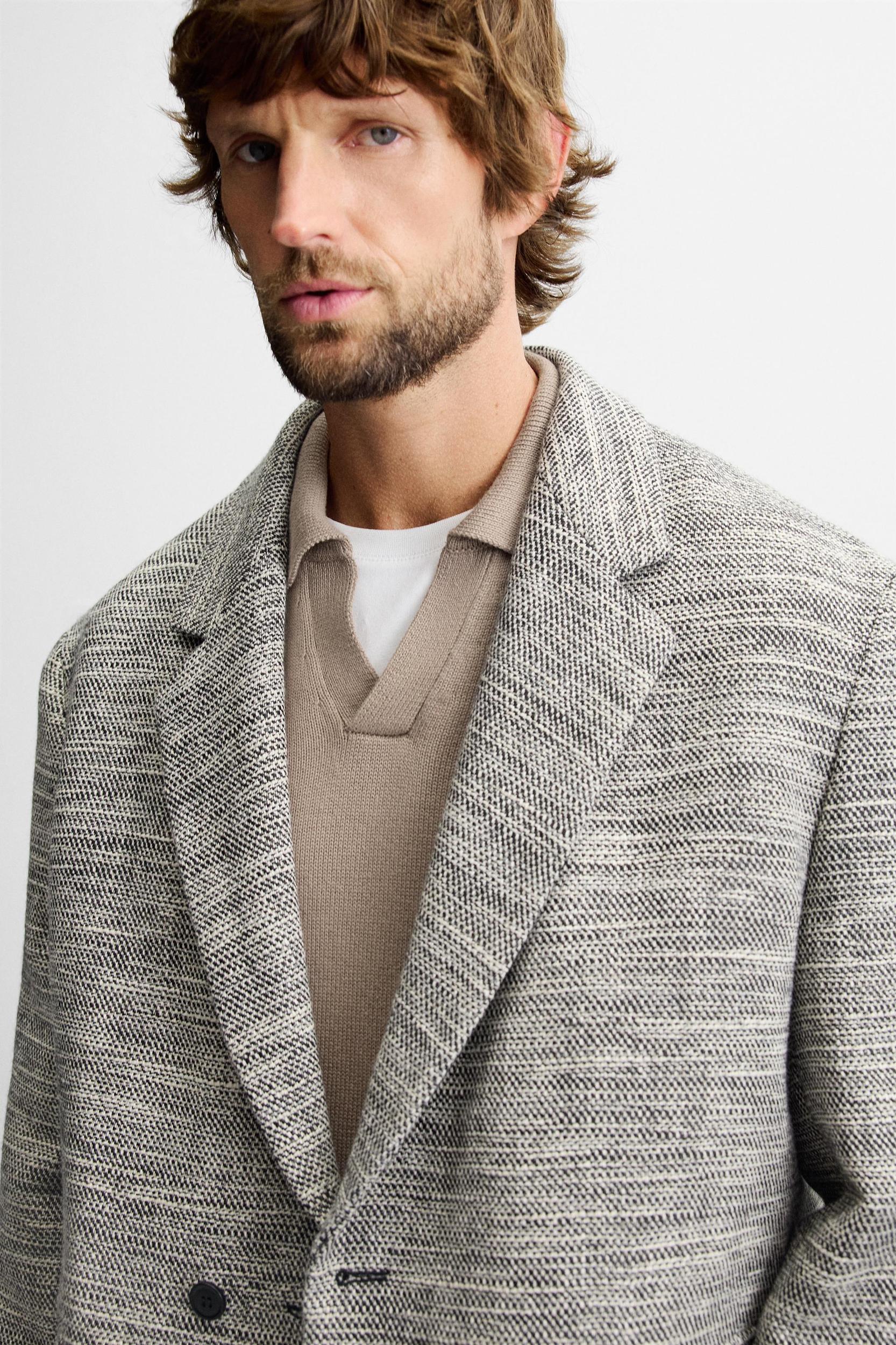 DOUBLE BREASTED TEXTURED WEAVE JACKET Product Image