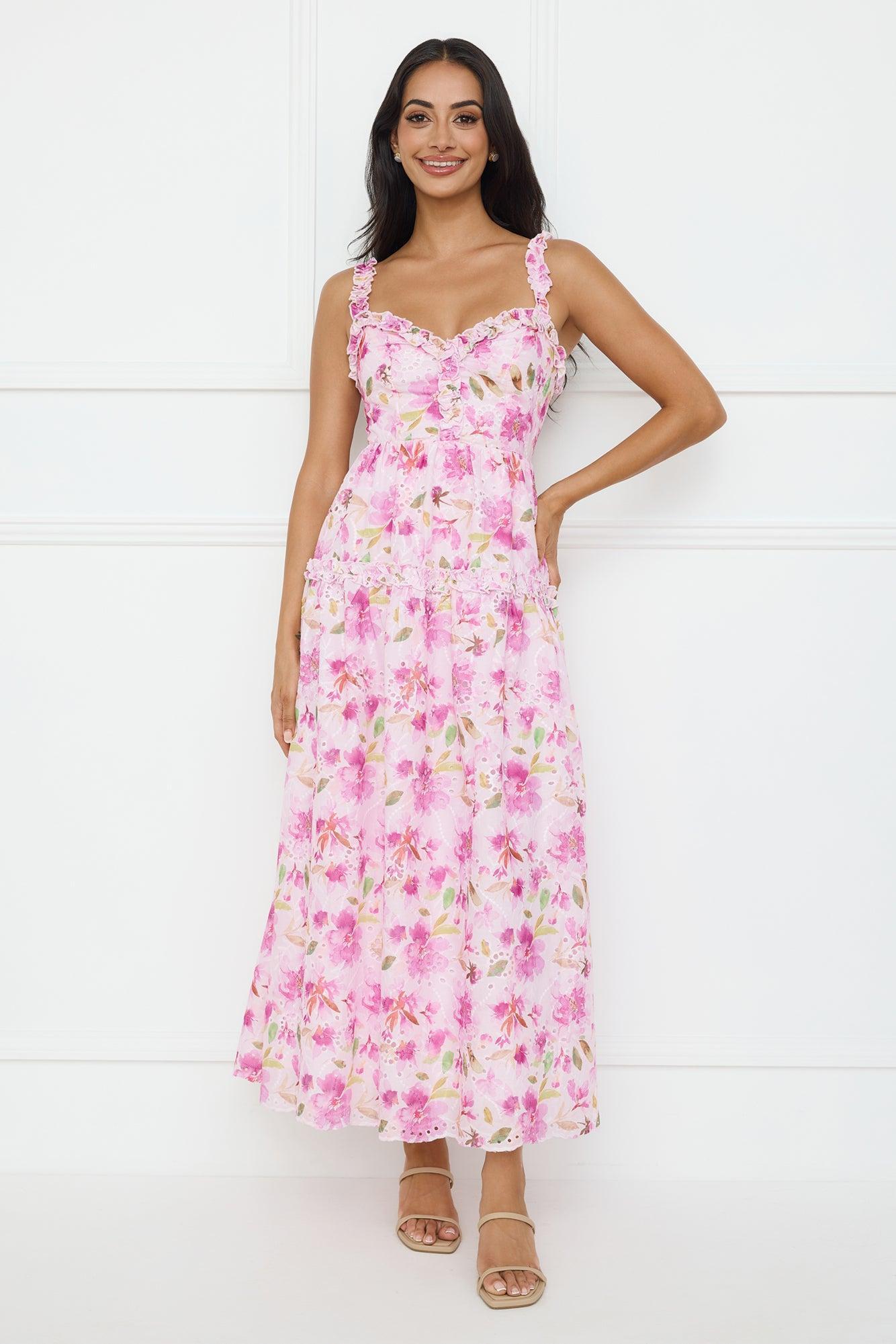 Ballet Bloom Embroidered Maxi Dress Pink Product Image