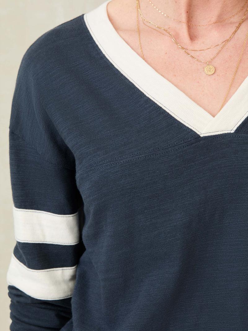 Sunwashed Slub Varsity V-Neck - Blue Nights Product Image