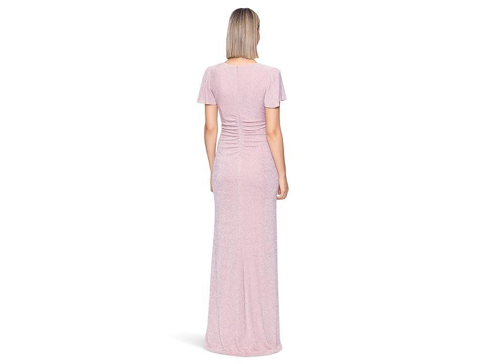 XSCAPE Long Glittery Knit V-Neck Dress (Rose) Women's Dress Product Image