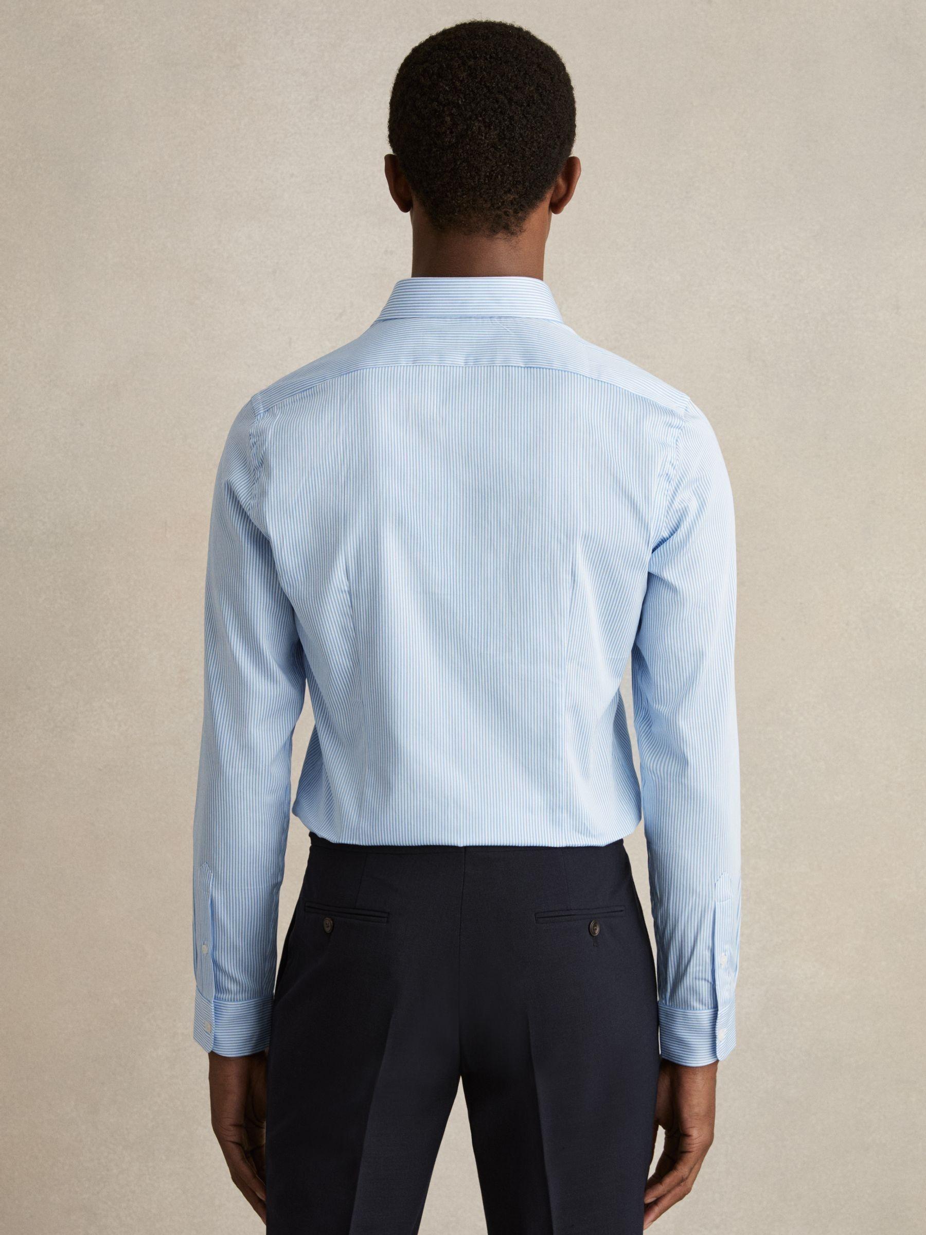 Slim Fit Cotton-Satin Cutaway-Collar Shirt in Blue Stripe Product Image