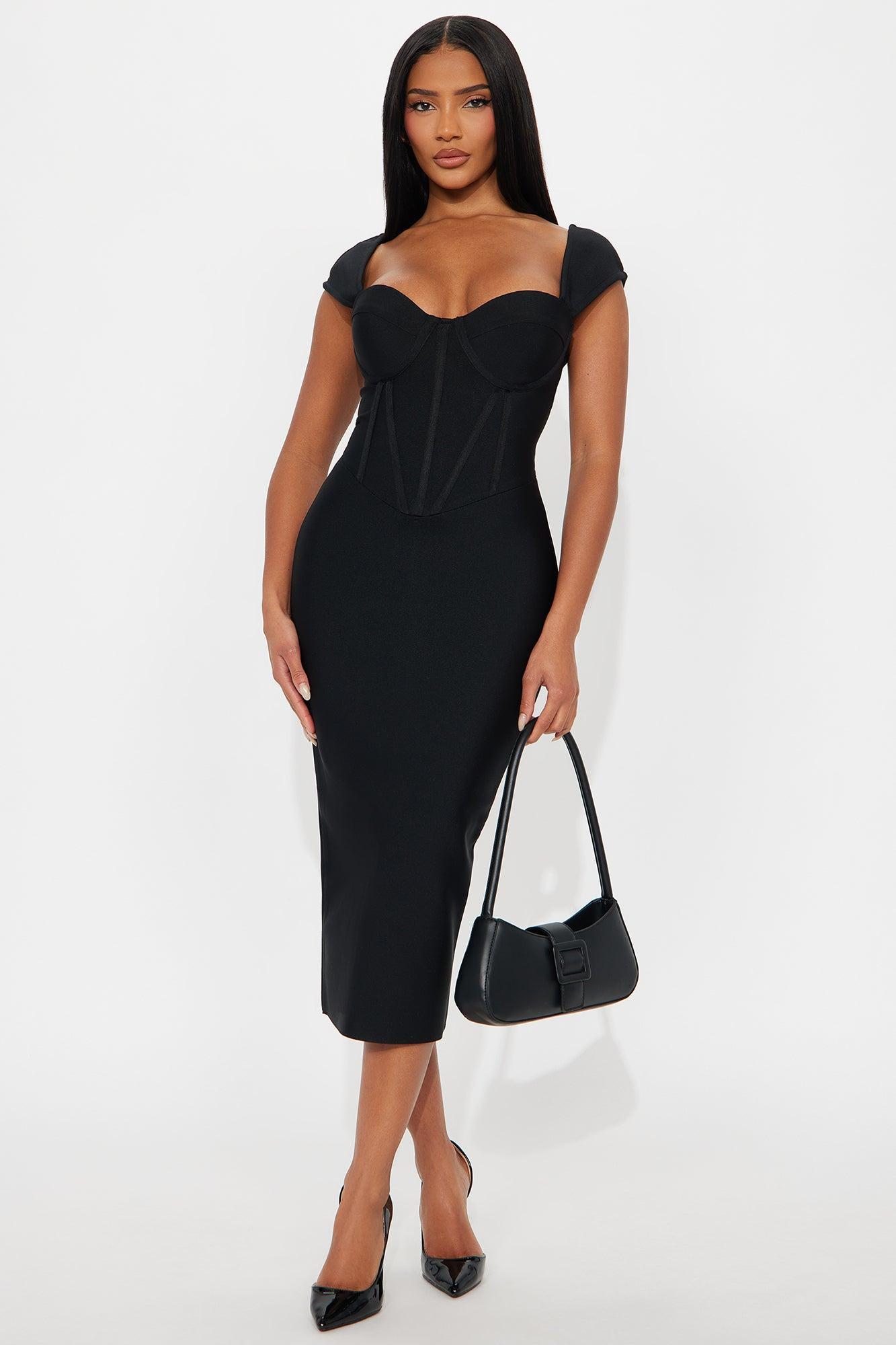 Sculpted Energy Corset Bandage Midi Dress - Black Product Image