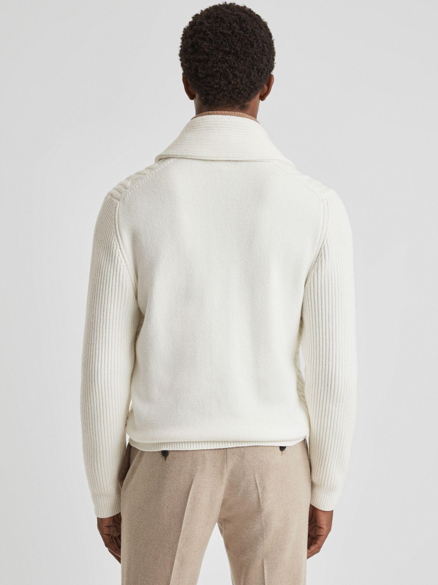 Cotton Blend Cable Knit Cardigan in Ecru Product Image