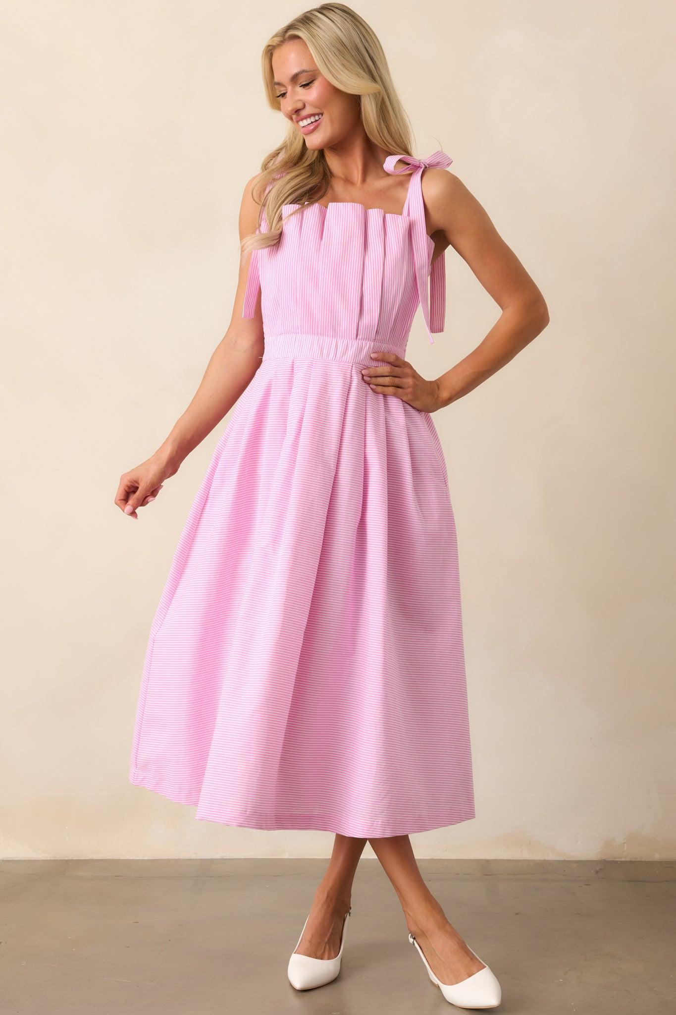 Sloane Peony Pink Stripe Cotton Midi Dress Product Image