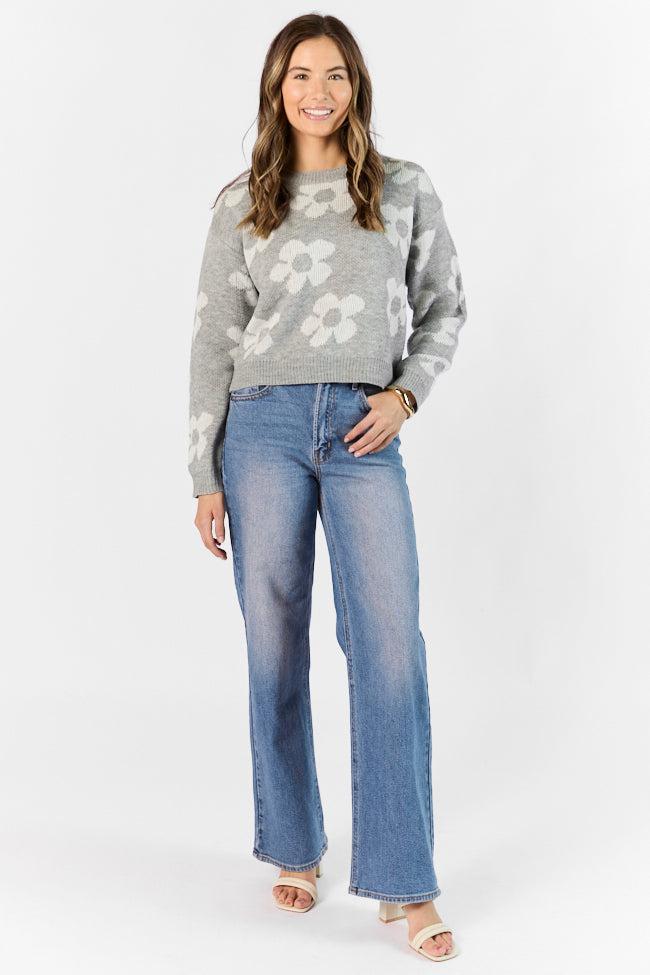 Get To Know You Heather Grey Floral Sweater FINAL SALE Product Image