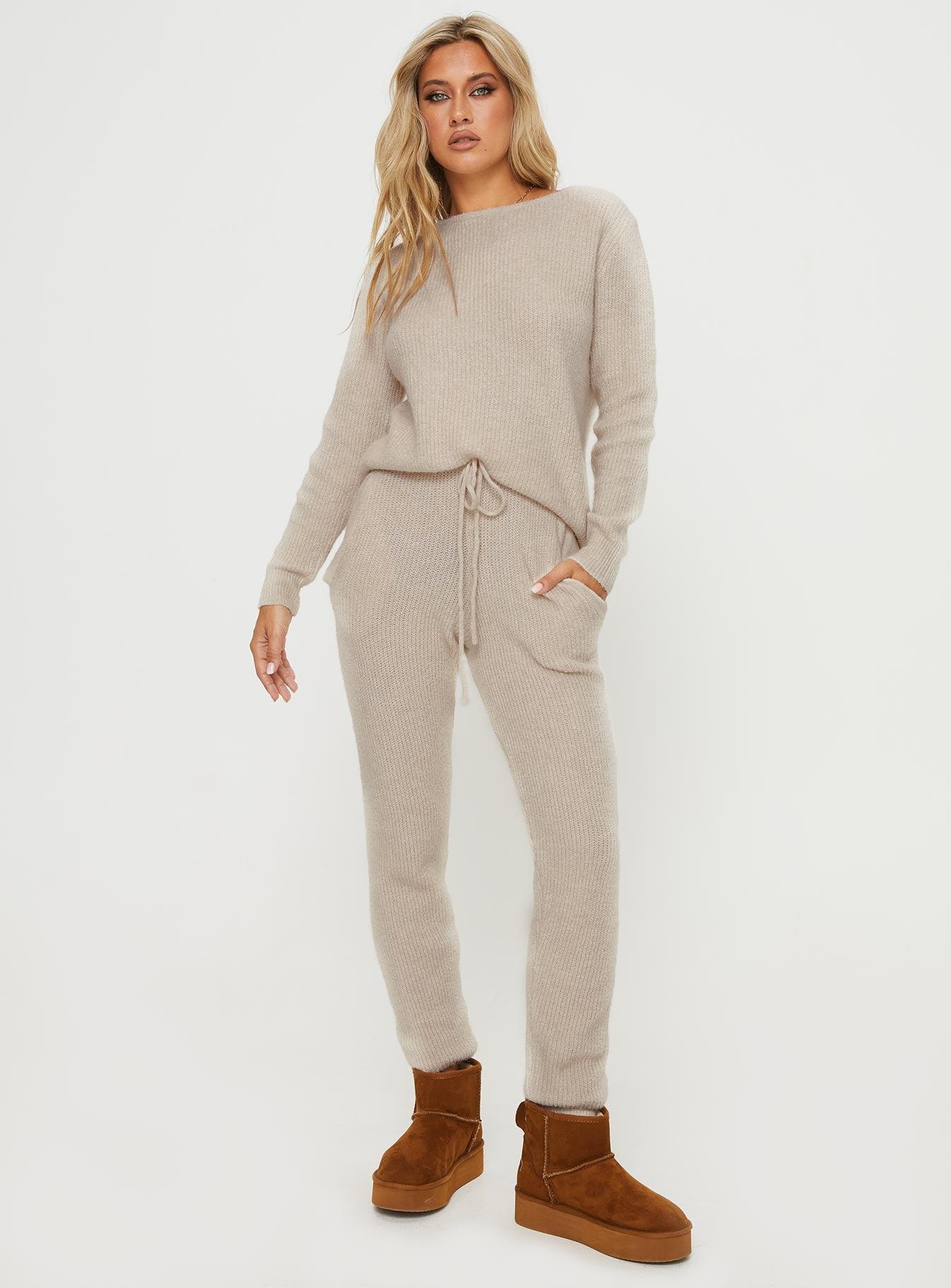 Abrams Rib Knit Pant Beige Product Image