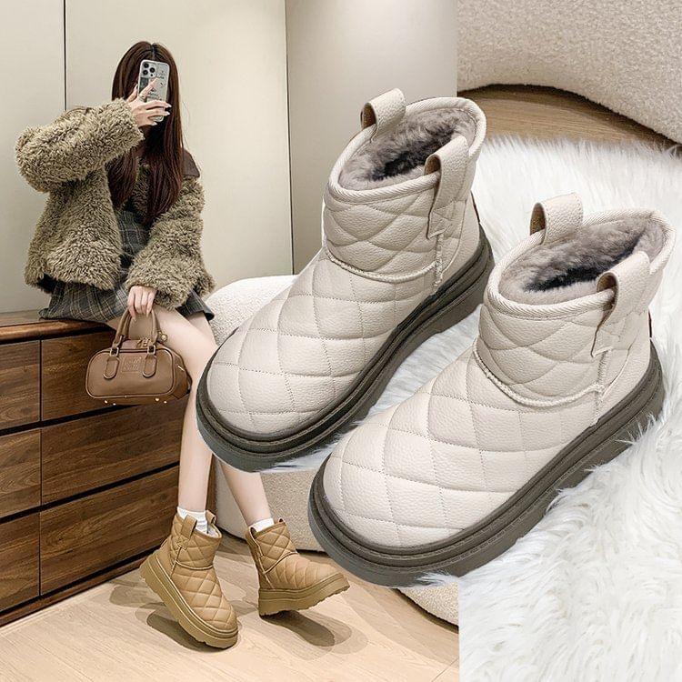 Platform Plain Quilted Ankle Boots Product Image