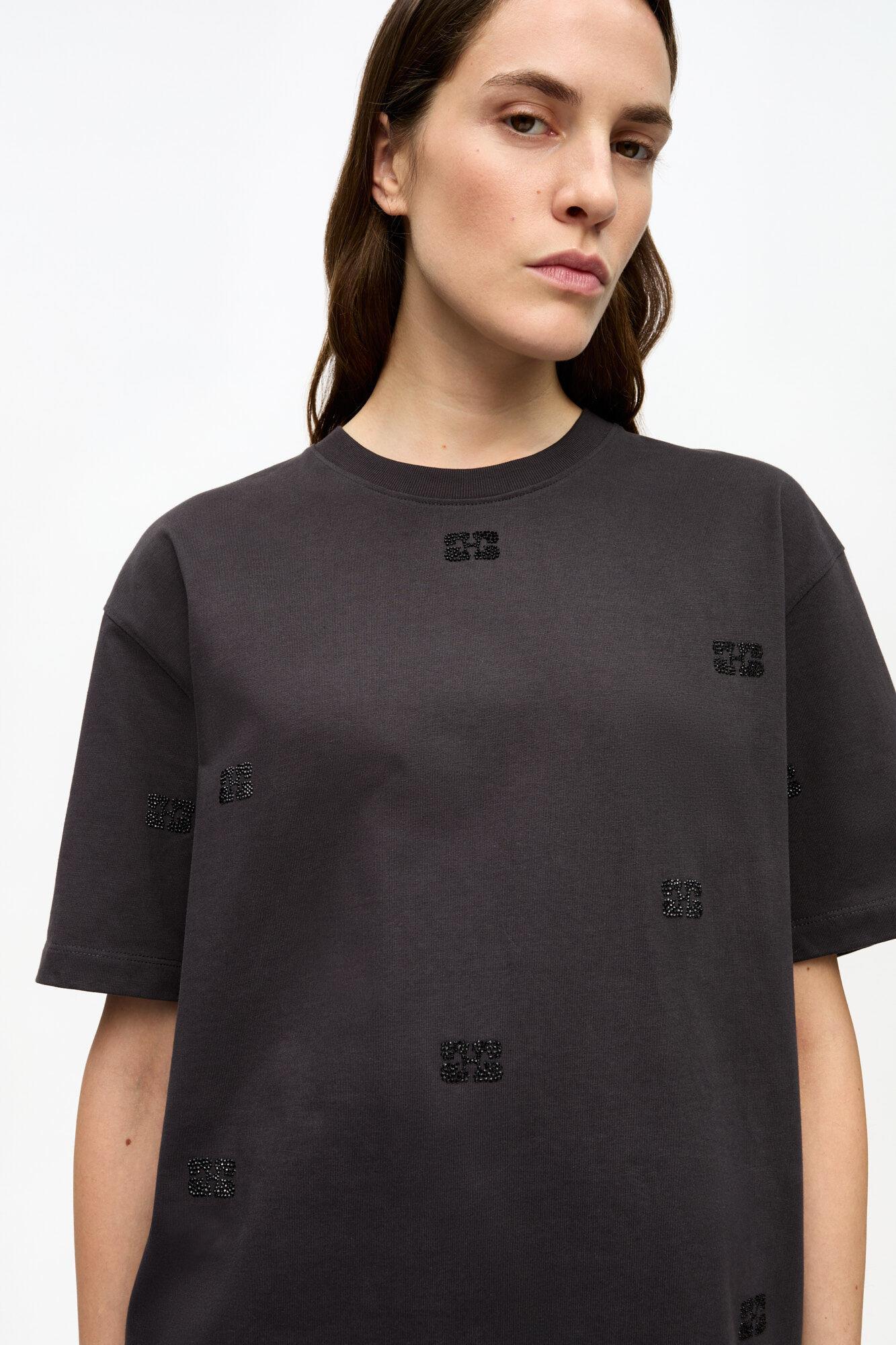 Black Cotton Rhinestone T-shirt Product Image