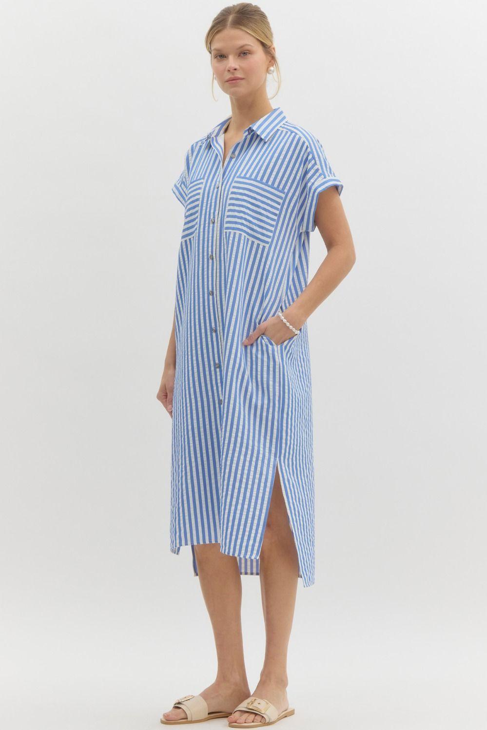 Classic Stripe Midi Shirt Dress Product Image