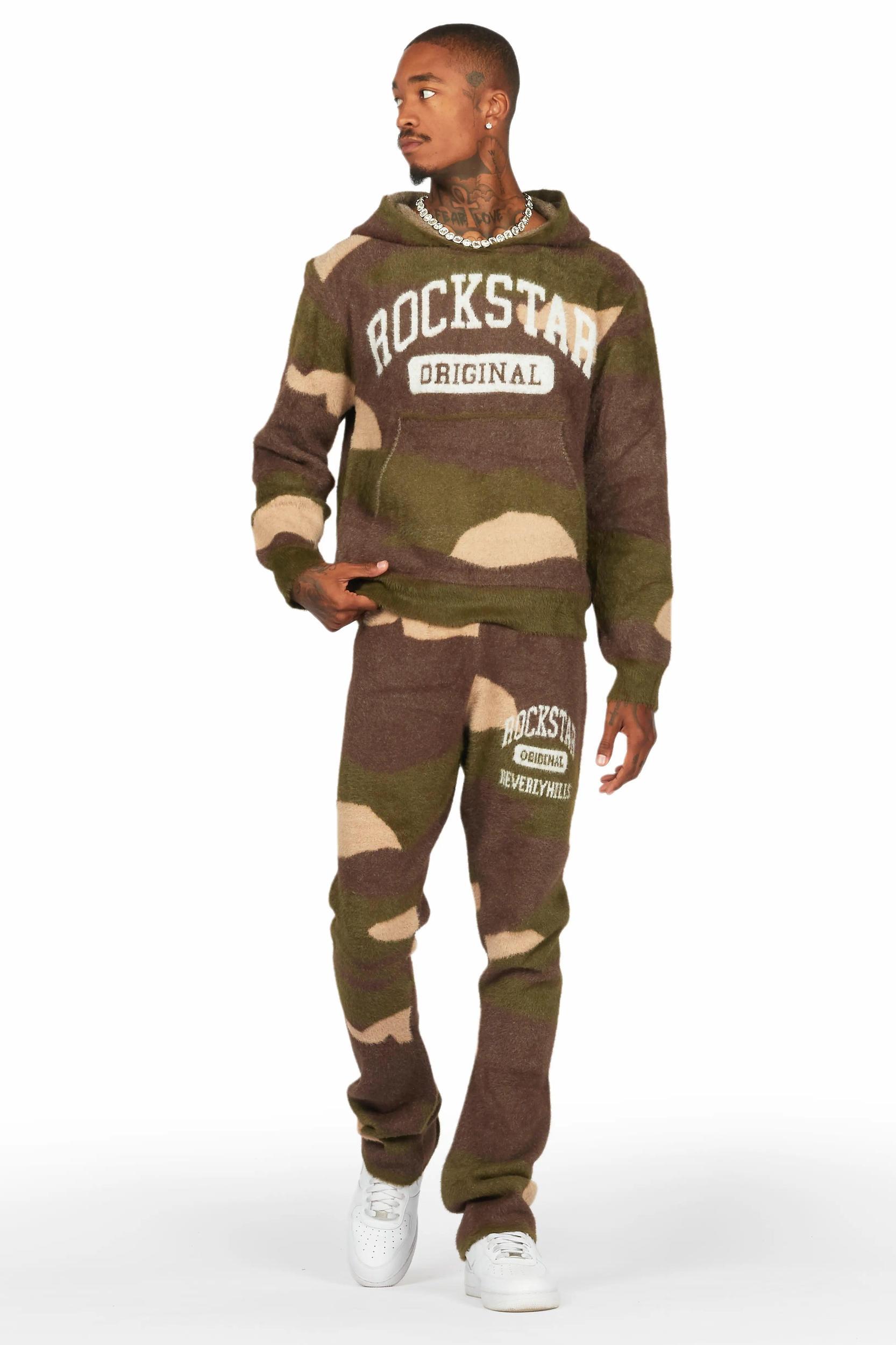 Member Green Camo Stacked Flare Knitted Mohair Track Set Male Product Image