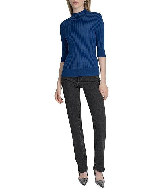 DKNY by Donna Karan Short Sleeve Mock Neck Ribbed Knit Top Product Image