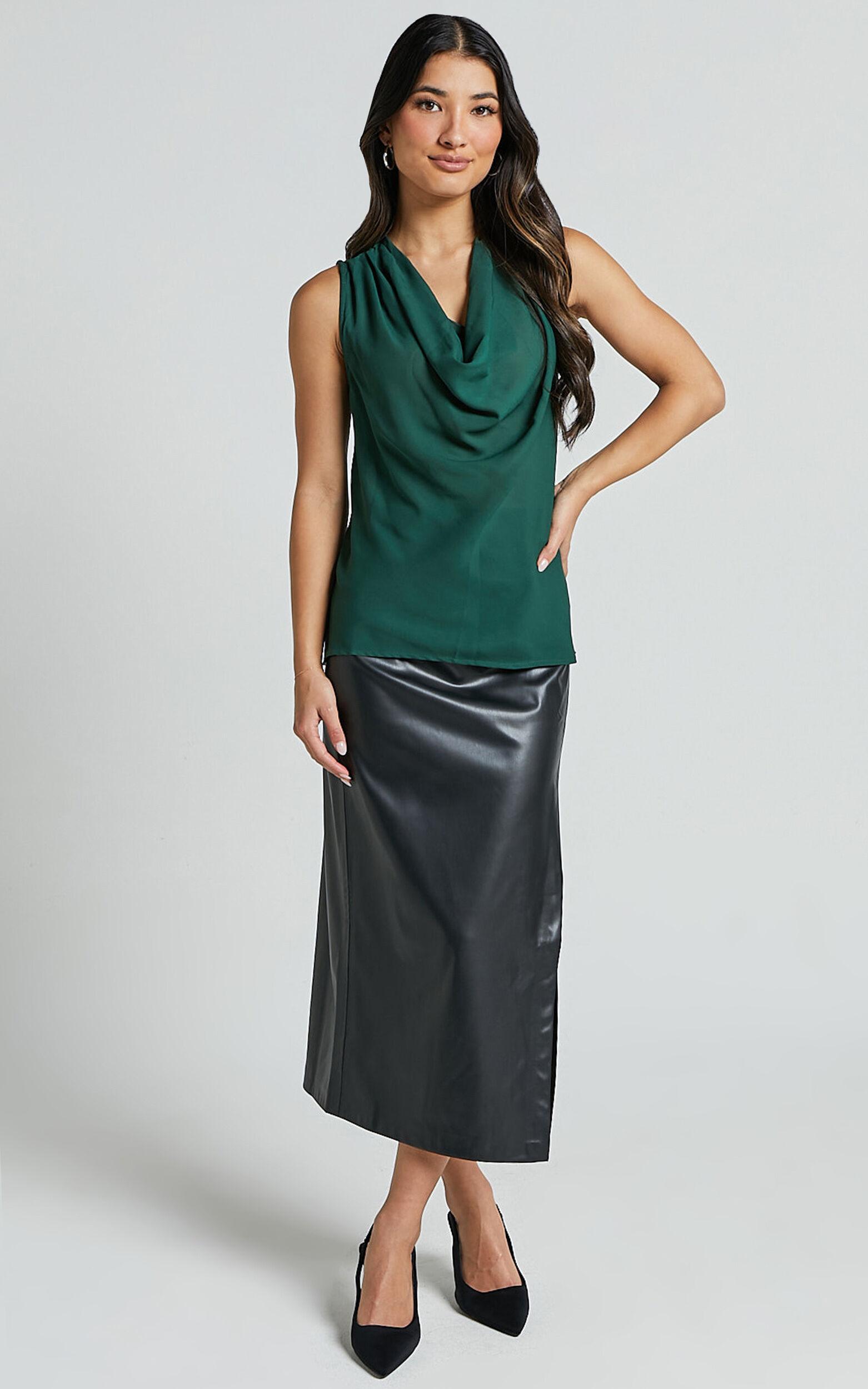 Serena Top - Cowl Neck Sleeveless Top in Forest Green Product Image