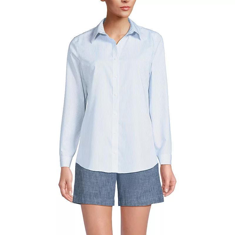 Women's Lands' End No-Iron Long Sleeve Supima Cotton Shirt, Size: 6, Chicory Blue Stripe Product Image