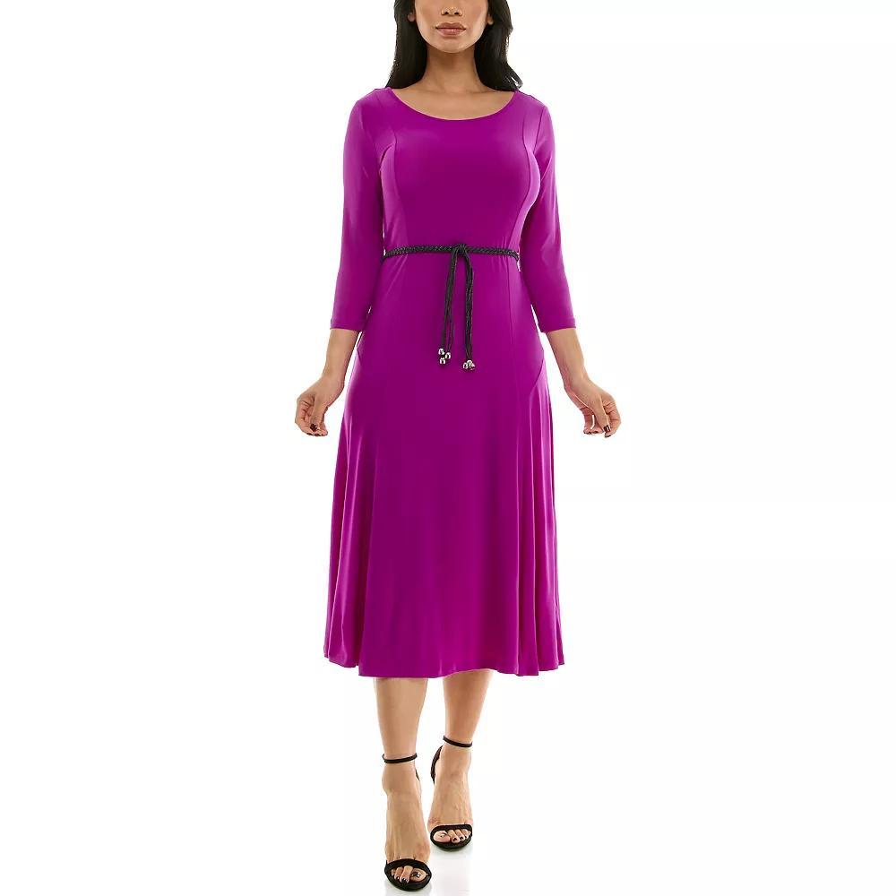 Women's Nina Leonard Sylvia Three-Quarter Sleeve Belted Midi Dress, Size: XL, Ivory Product Image