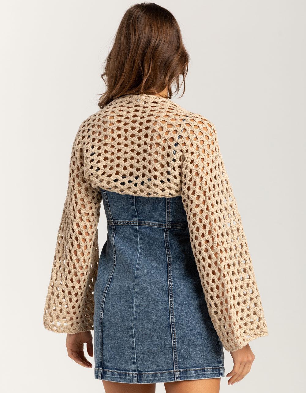 FULL TILT Chunky Open Knit Womens Shrug - TAN Product Image