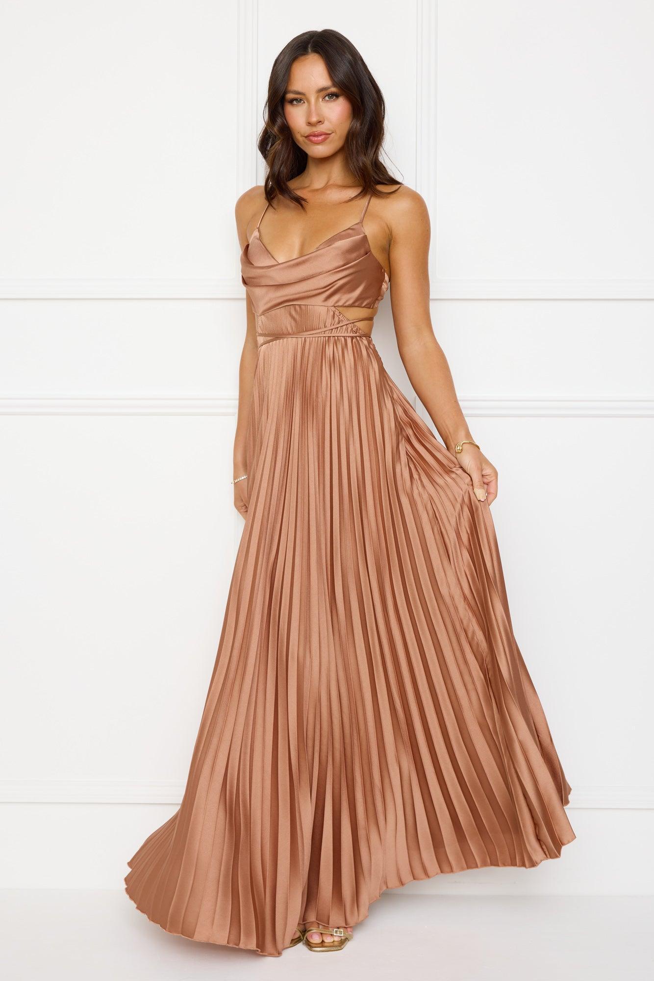 Solara Satin Maxi Dress Brown Product Image