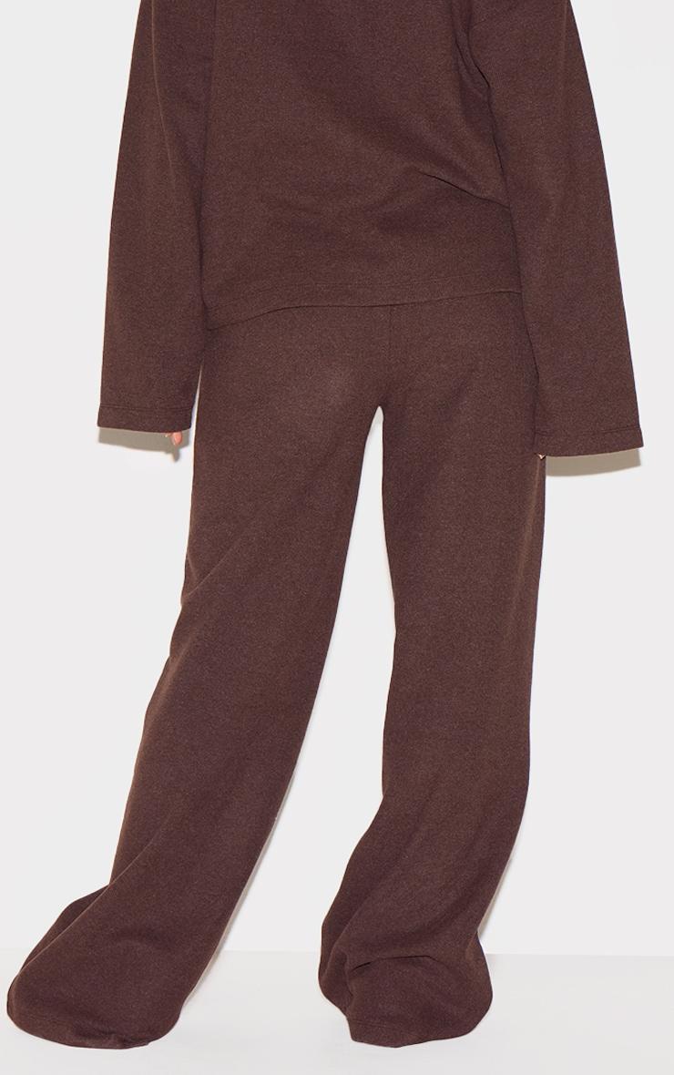 Brown Heavy Brushed Rib Slouchy Wide Leg Pants Product Image