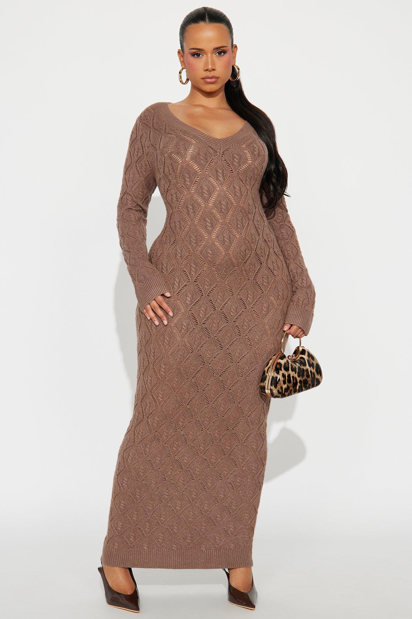 Oriana Sweater Maxi Dress - Brown Product Image