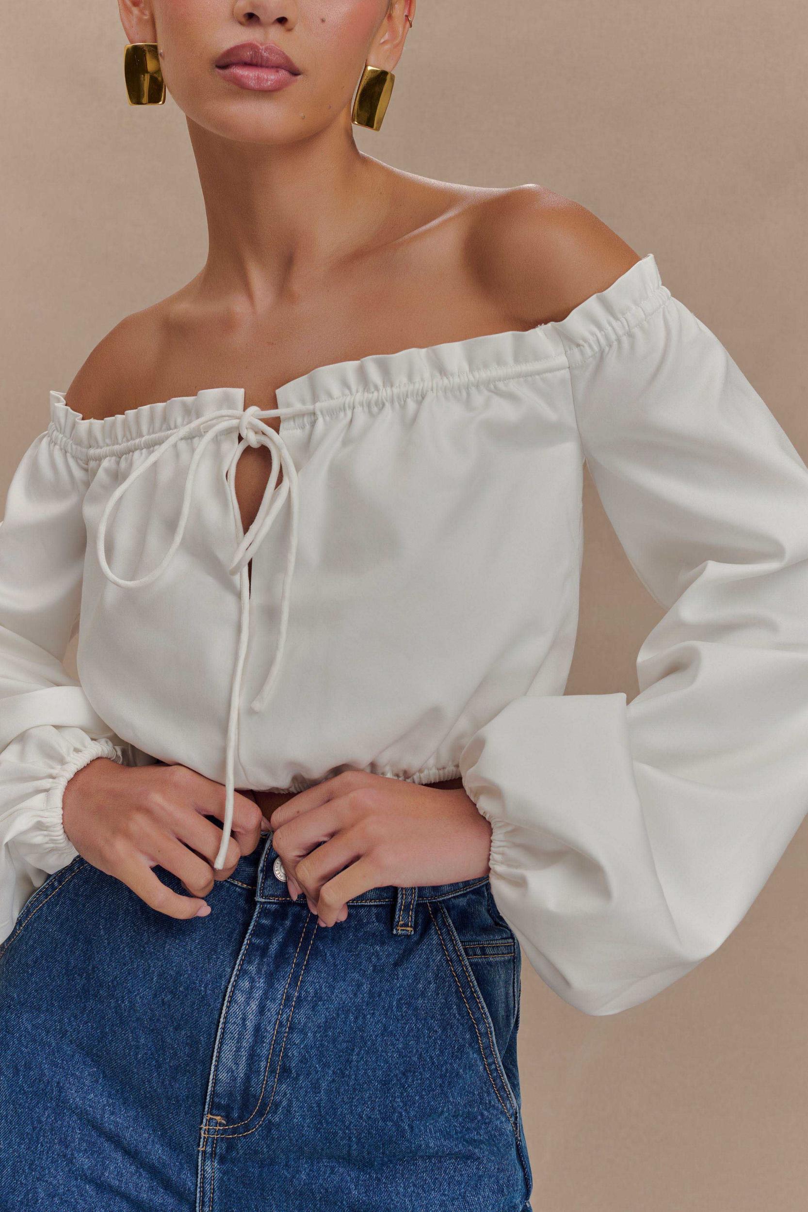 Salome Off Shoulder Crop Top - White Product Image