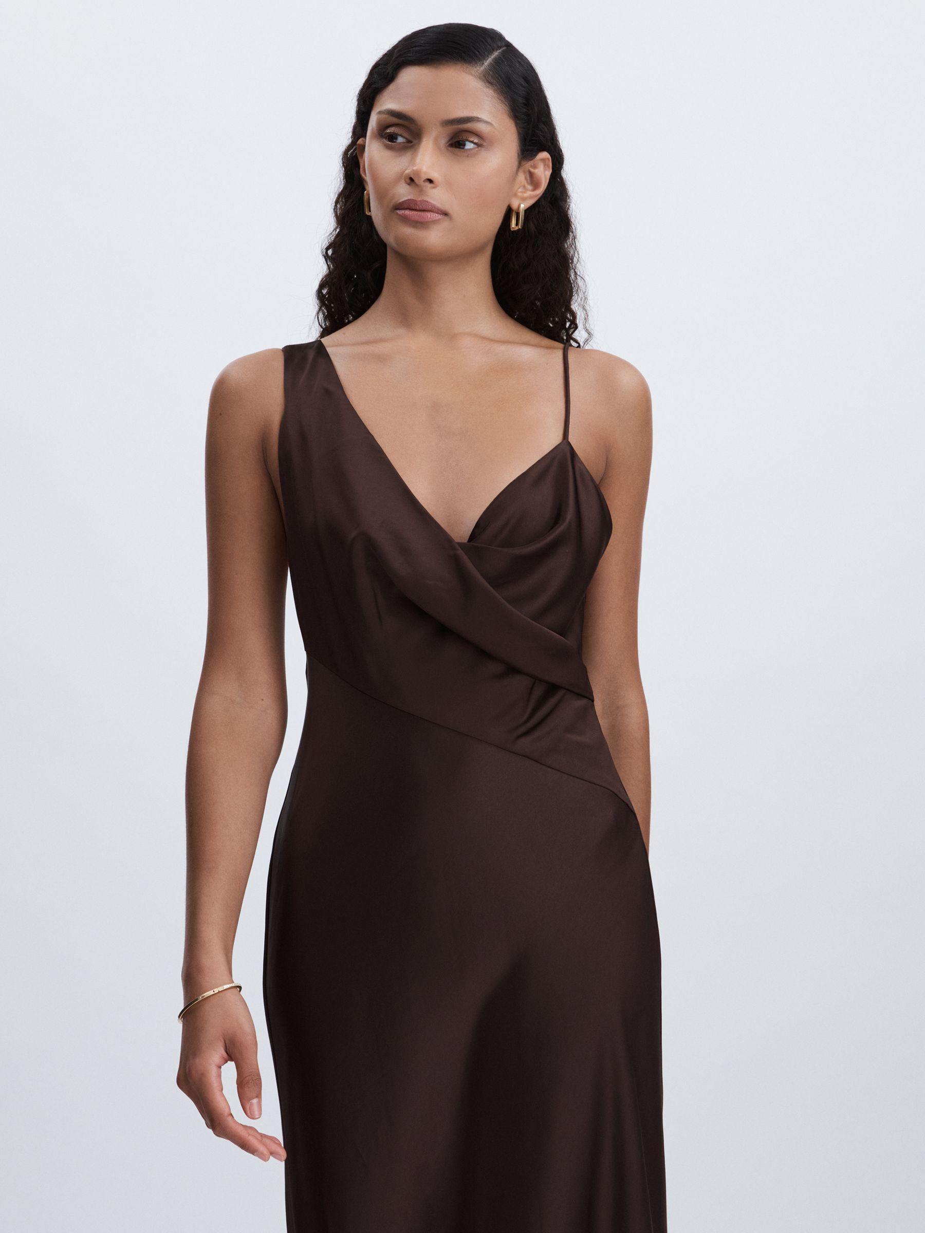 Significant Other Asymmetric Draped Maxi Dress in Chocolate Product Image