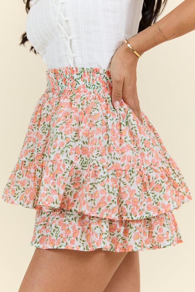 Pretty Moment Orange Multi Floral Print Tiered Mini Skort SALE Product Image