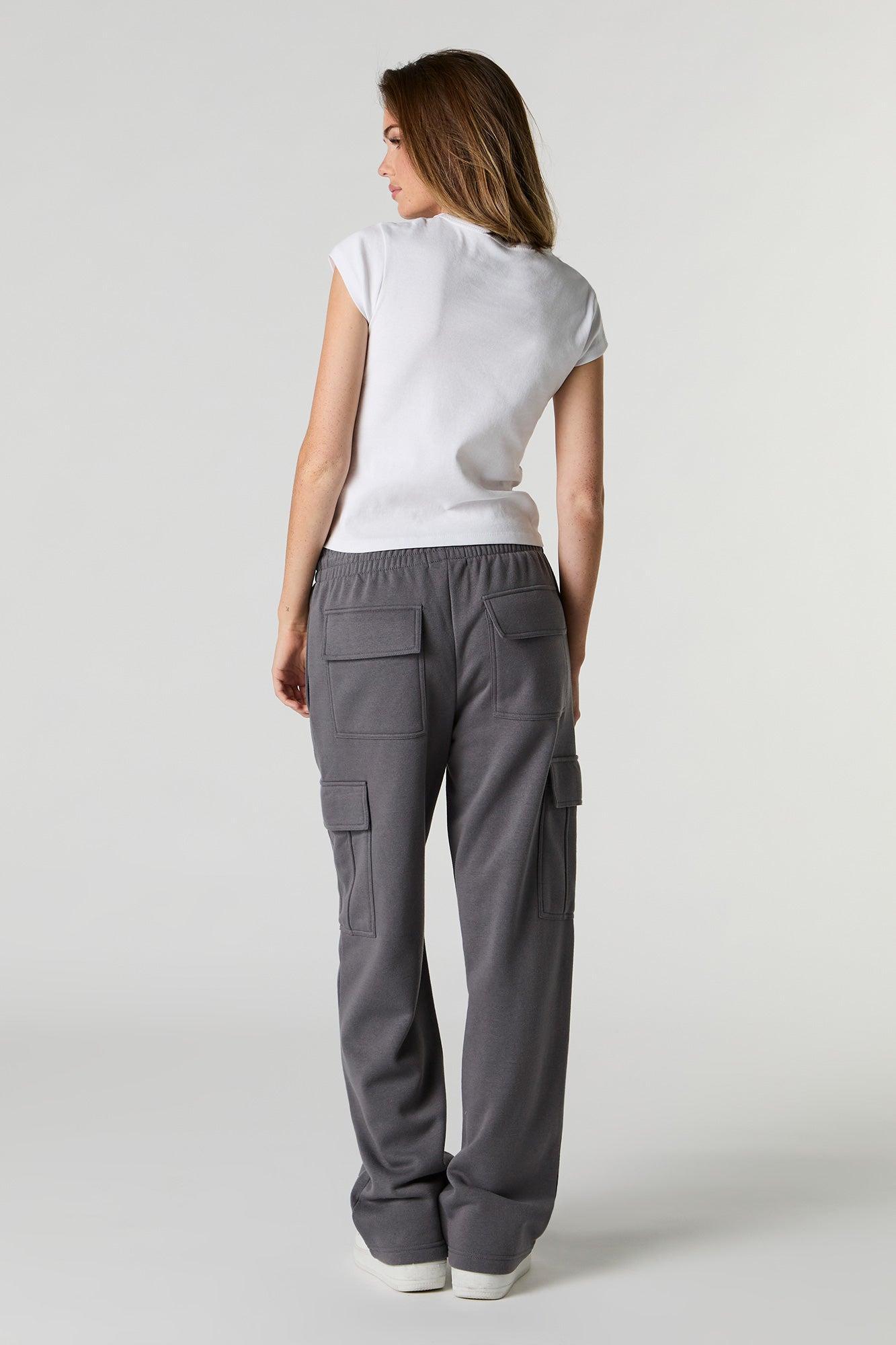 Solid Fleece Wide Leg Cargo Sweatpant Female Product Image