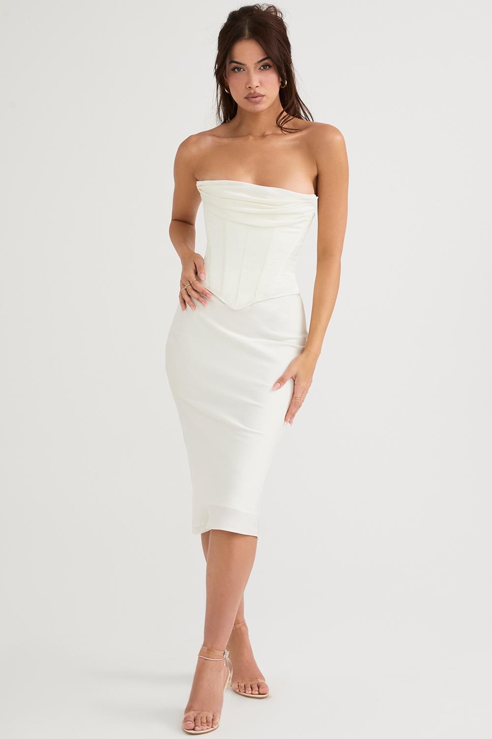 Sienna  ivory satin strapless corset midi dress Product Image