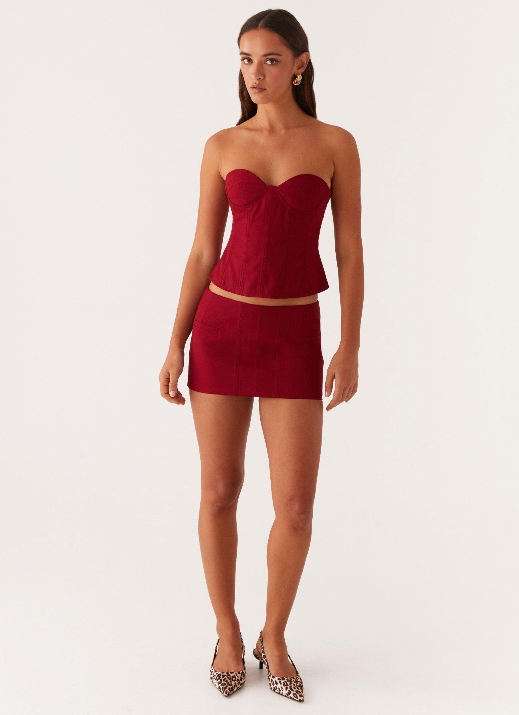 Armelle Micro Mini Skirt - Maroon Product Image
